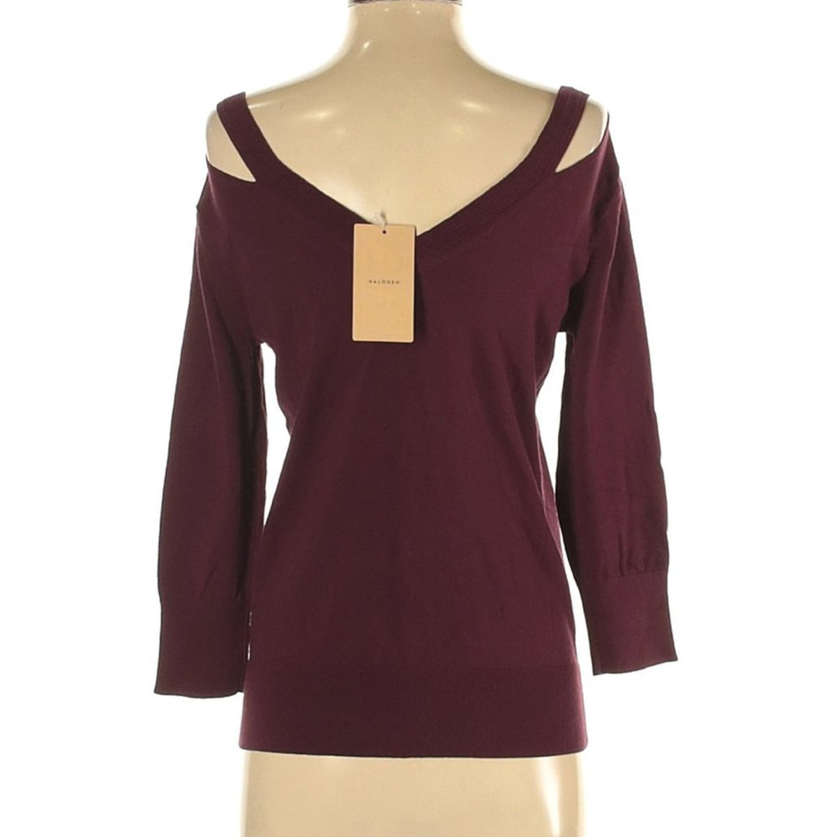 Halogen NWT Burgundy Pullover Cold Shoulder V-Neck Sweater XS