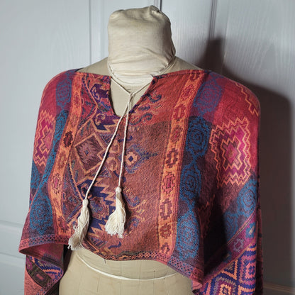 Boho hand-woven Poncho Bohemian Crop top Wrap Western Ethnic Clothing ONE SIZE