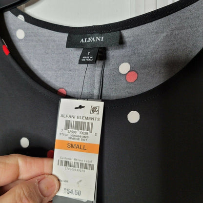 Alfani Sparse Dot Swing T-Shirt Blouse Short Sleeve Scoop Neck Black Size Small