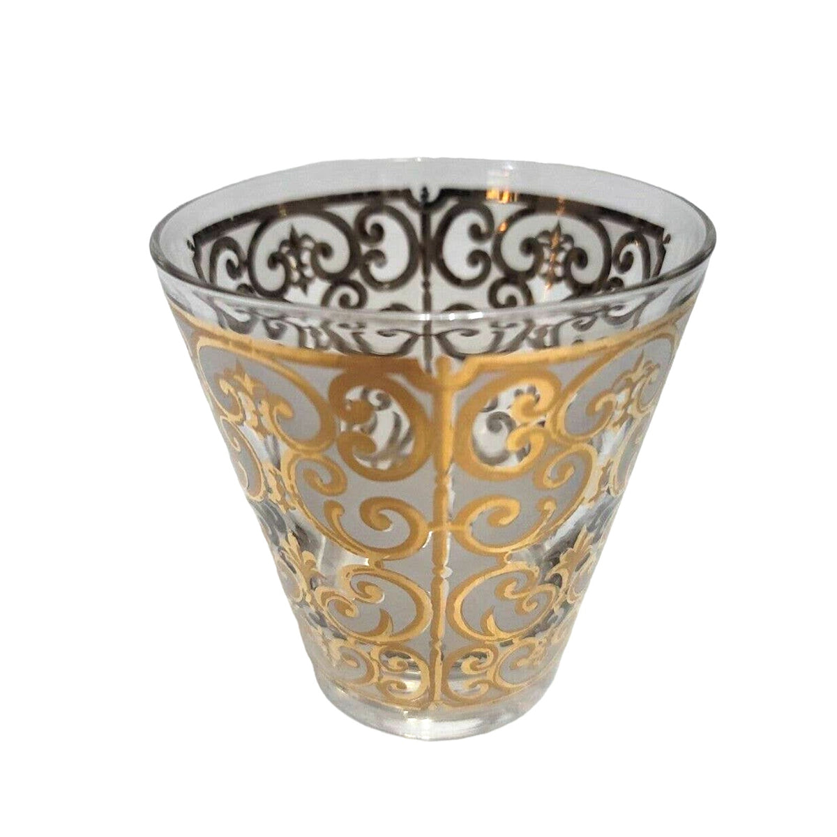 Georges Briard 22K Tumbler MCM Fleur de lis Design Rocks Glass Drinkware