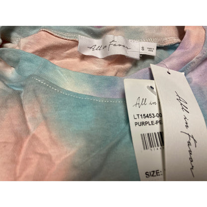 All In Favor Women's T-Shirt Small Purple Peach NEW Tie Dye sweatshirt Crop Crew