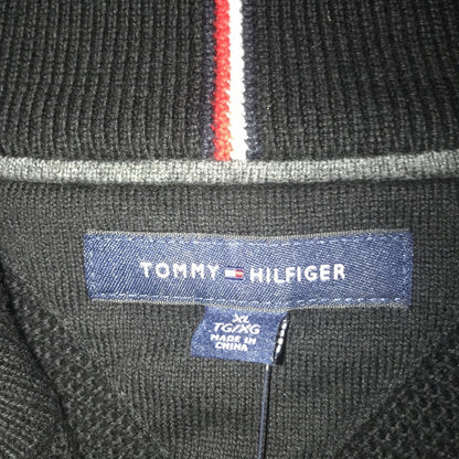 Tommy Hilfiger 1/4 Zip Pullover Sweater Knit NEW X Large XL Black Red White Band