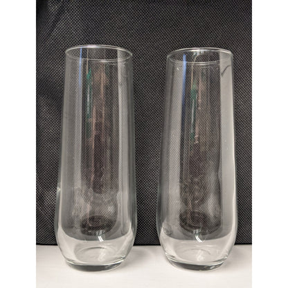 Mid Century Modern 5.75in Stemless Champagne Flute Glass Pair Bottom Heavy Shape