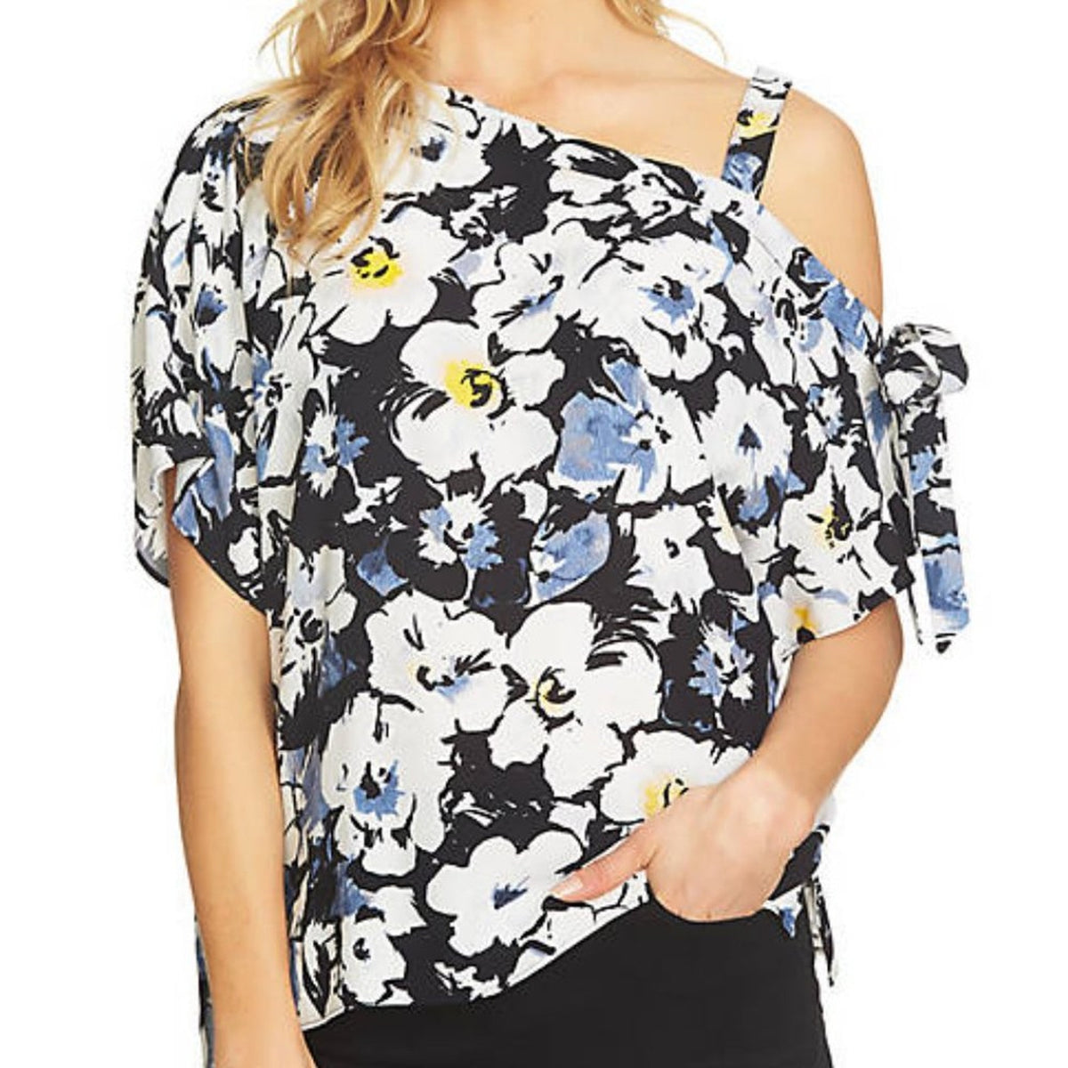 NWT 1. State Floral One Shoulder Tie Top Crew Neck Casual Lightweight summer XS