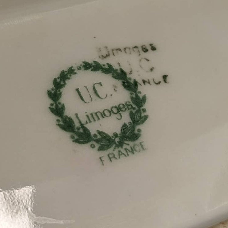 Union Ceramique Limoges France Porcelain Relish Dish Gold Tone Edge platter