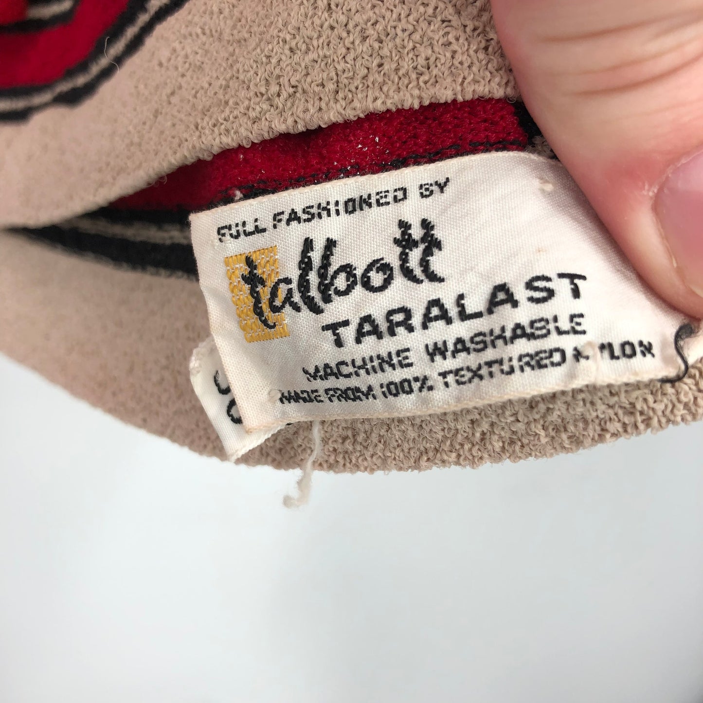 Vintage Talbott Tarafast 2 Pc Cardigan set Knit Sweater 3/4 Sleeves Red Tan 38