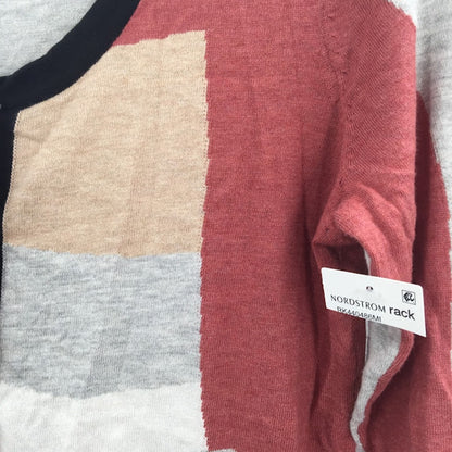 Nic and Zoe button up cardigan sweater lightweight small geometric brown gray