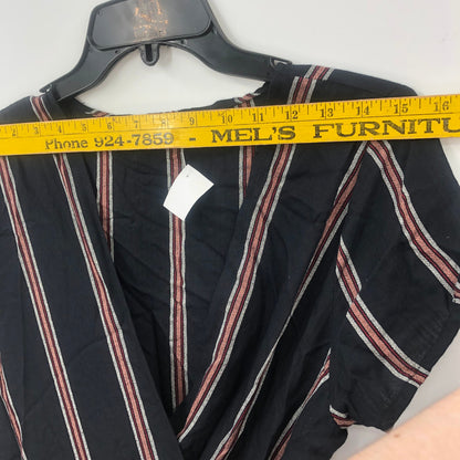 LIRA Women Short Sleeve Pullover Tie Waist Wrap Dress V-Neck Striped Black M