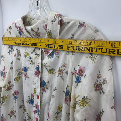 Vintage 1960s White Floral Pleated Button Up Short Sleeve Fit & Flare Dress