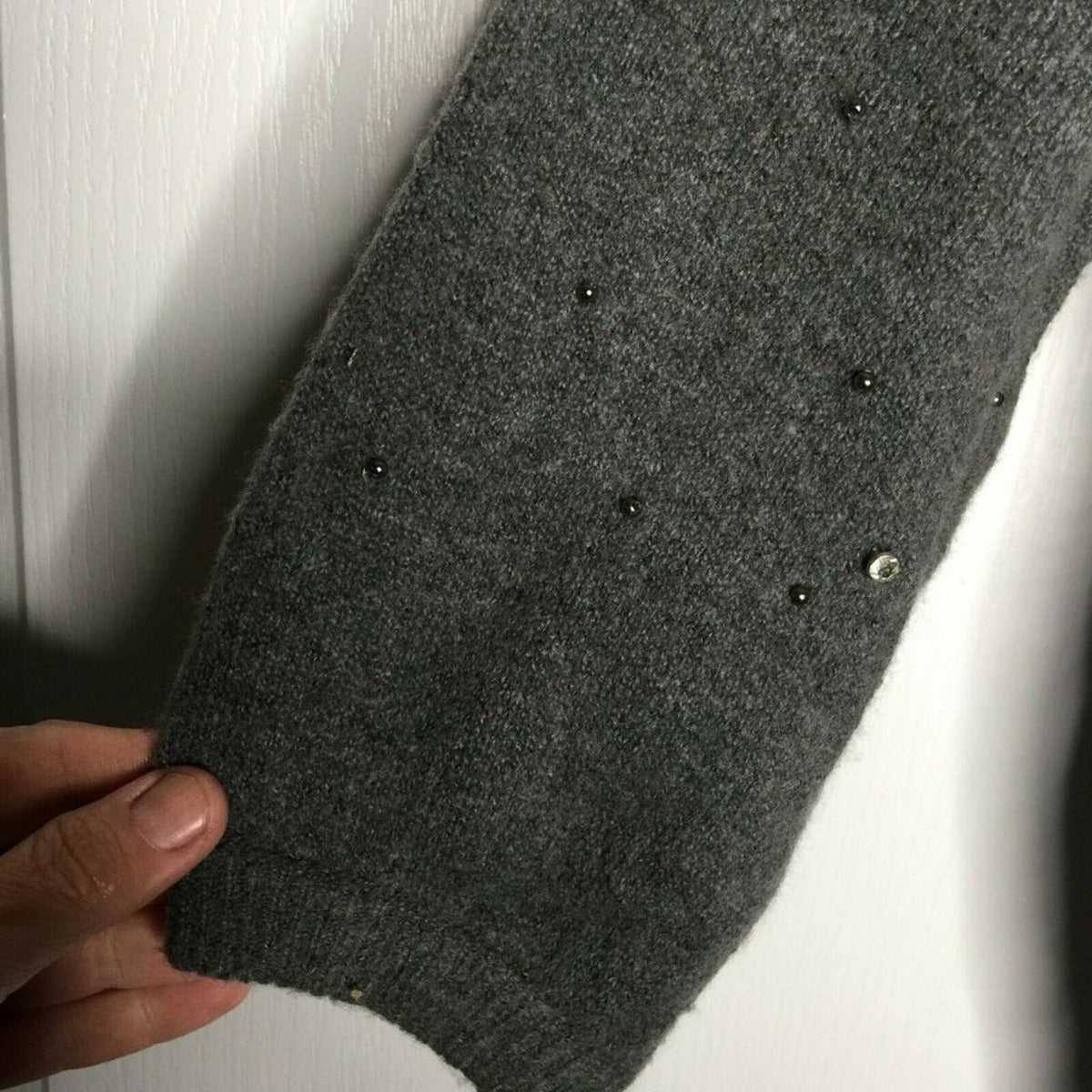 Halogen Pullover Sweater Rhinestone Lightweight Grey Medium Stretch NEW cozy