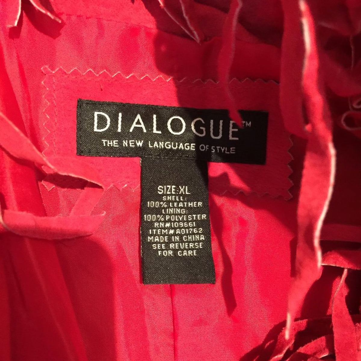 Dialogue Cowboy Fringe Leather Jacket Western Blazer Long Sleeve Red BOHO XL