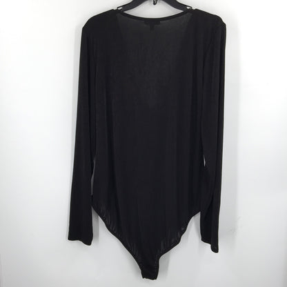 Curvy Sense Knitted XL BodySuit loose Cowl Neck Draped Long Sleeve Black Size 1X