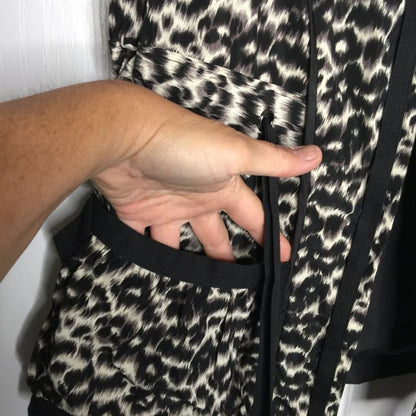 T Tahari Ruffle Hooded Tie Waist Sleeveless Vest Small animal print leopard