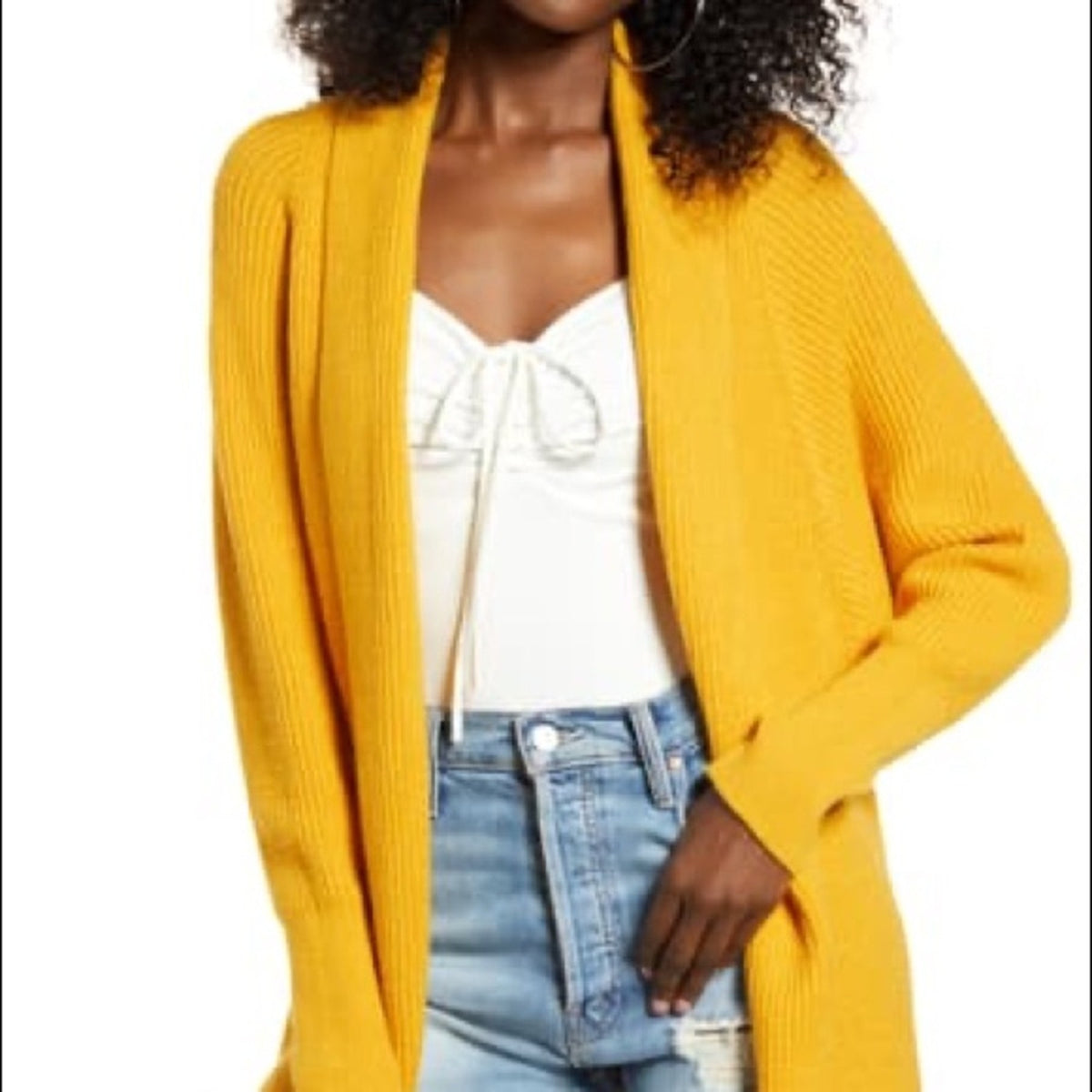 Leith NEW Yellow Dolman Sleeve Long Cardigan Small