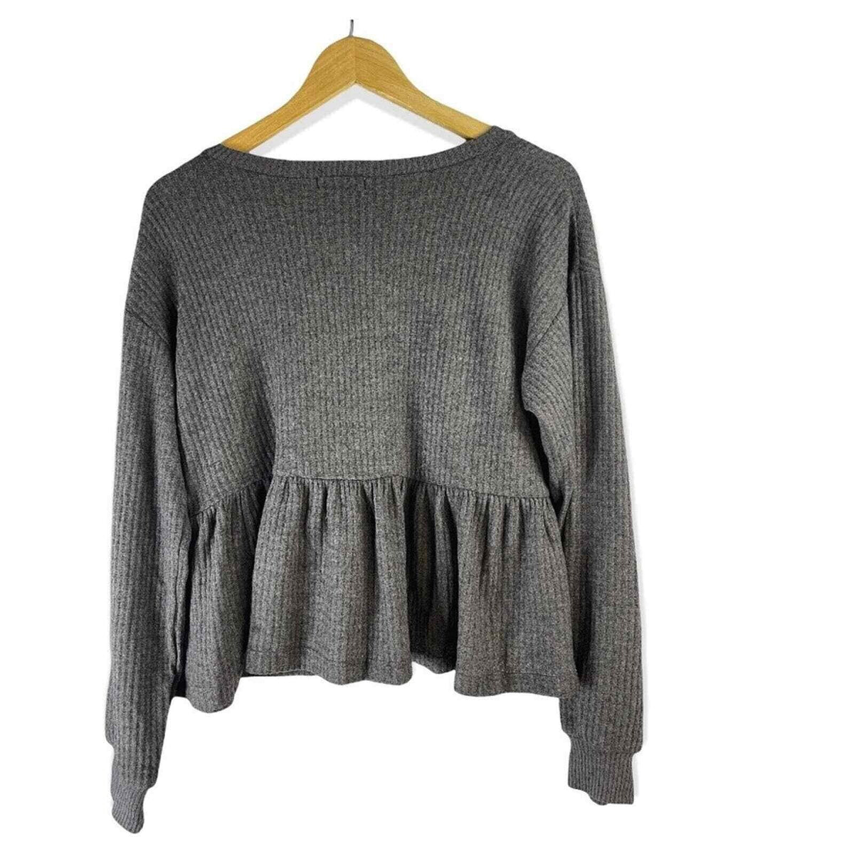 BP Babydoll Lightweight Sweater Top Medium Grey Pewter NWT Soft Thermal Knit