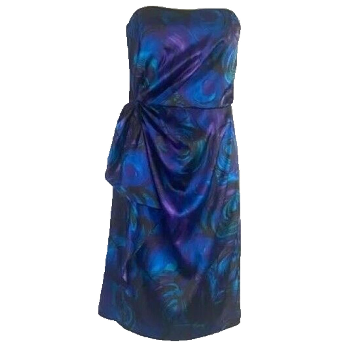 Maggy London Elegant Strapless Cocktail Dress Sz 6 Blue Purple Swirls Formal