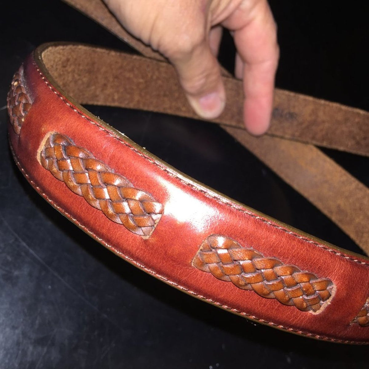 Brighton Leather Basket weave Belt Silver Buckle chestnut cherry