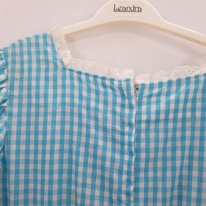 Vintage Baby Doll SQUARE DANCe Dorothy OZ Dress Short Puff Sleeve Neck Sky Blue