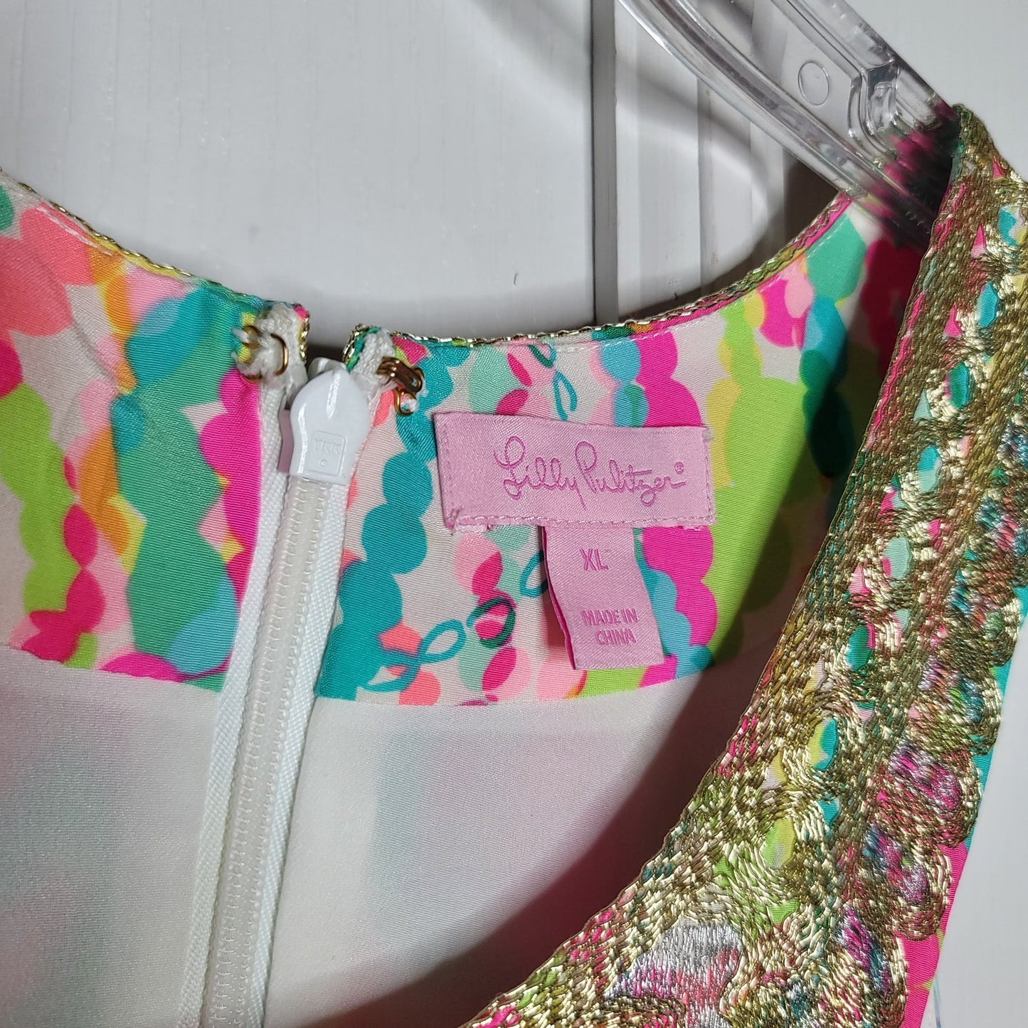 Lilly Pulitzer Dripping in Jewels Cadence Dress Gold Embroidered Back Zip XL