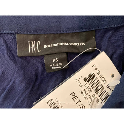 I.N.C. Button-Up Tie-Front Long Sleeve Blouse Top Sz Petite Small/PS in Navy NWT