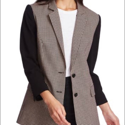 1. State Mini Houndstooth Mixed Media Blazer Size 2 XS Polished Nomad Warm Plum