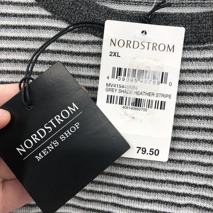 Nordstrom Men's Striped Round Neck Sweater Long Sleeve Heather Gray Size 2XL NWT