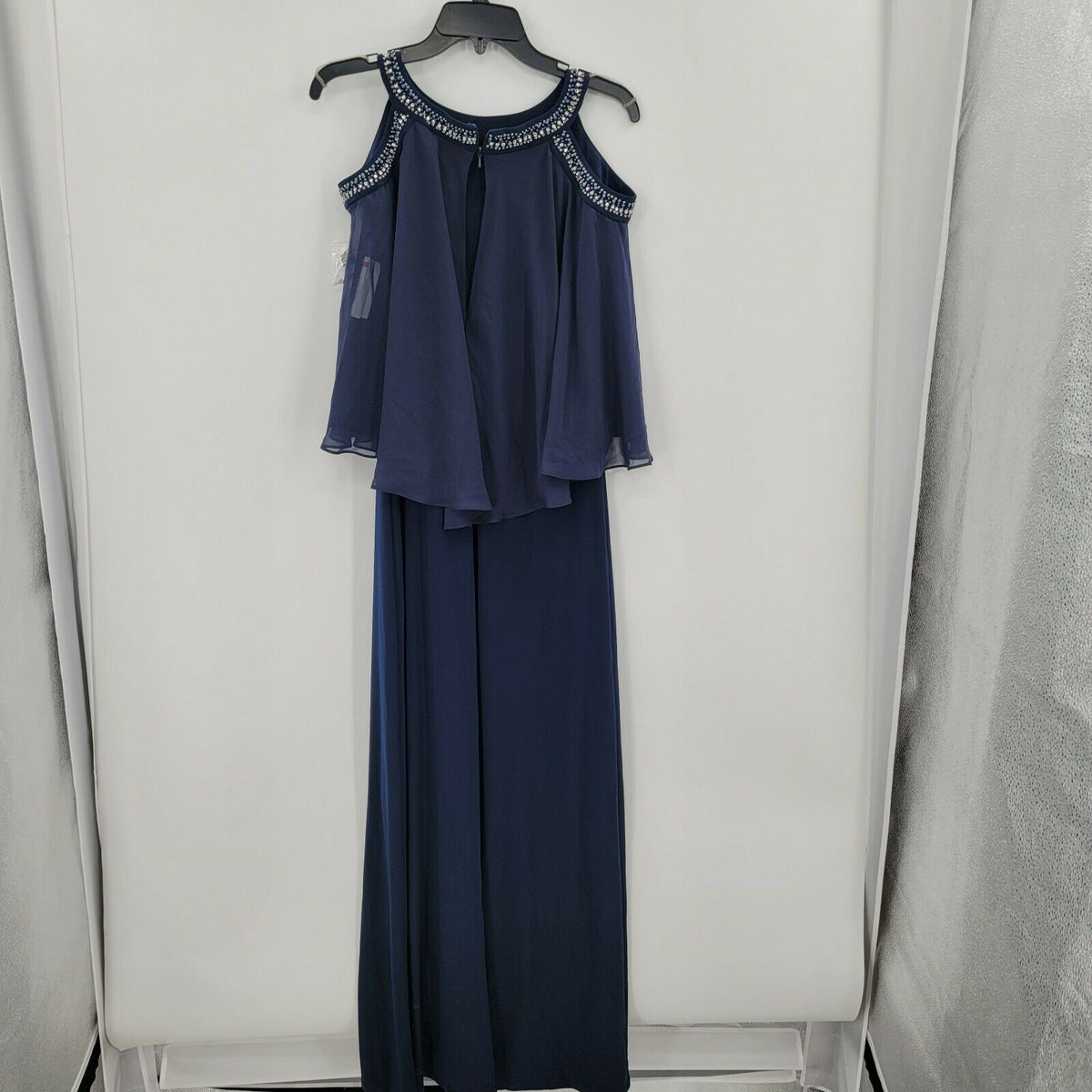 Alex Evenings Navy Cold Shoulder Butterfly Dress Size 8