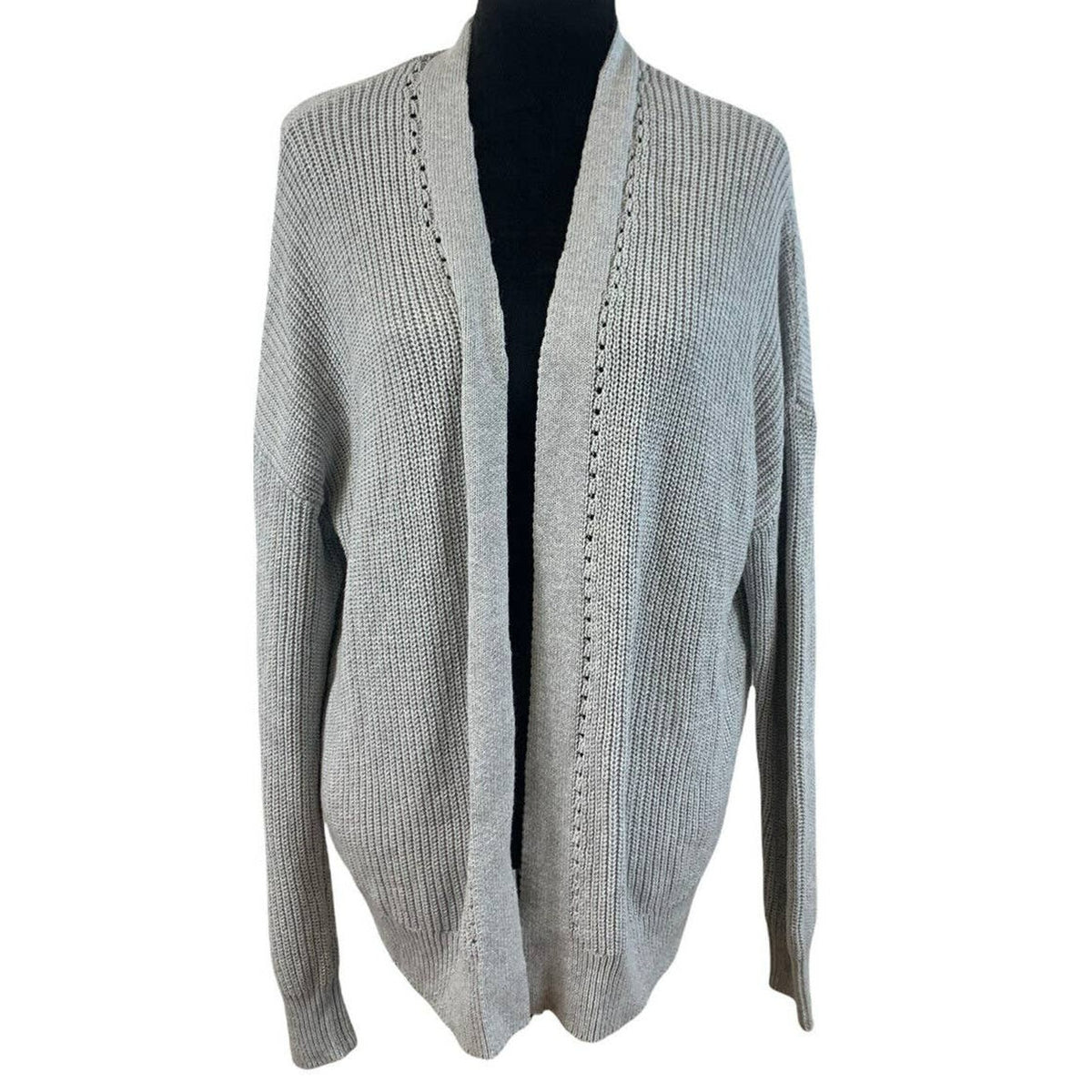 Abound Open Front Cardigan Sweater Ribbed Small Light Gray NWT Pointelle Accent