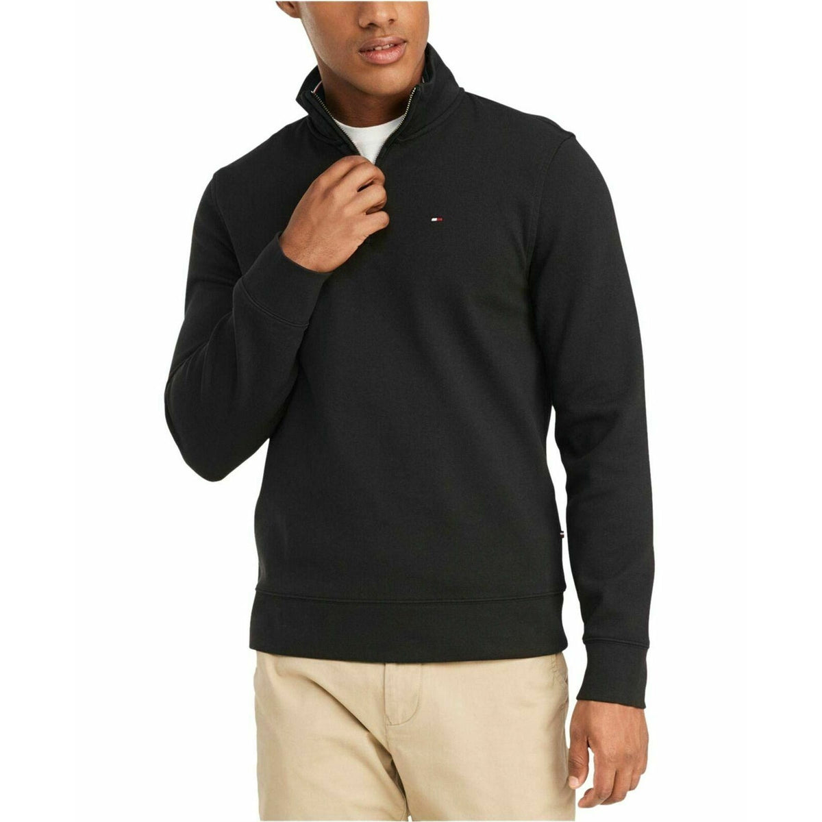 Tommy Hilfiger 1/4 Zip Mock Neck Pullover Sweater Long Sleeve Black X-Large