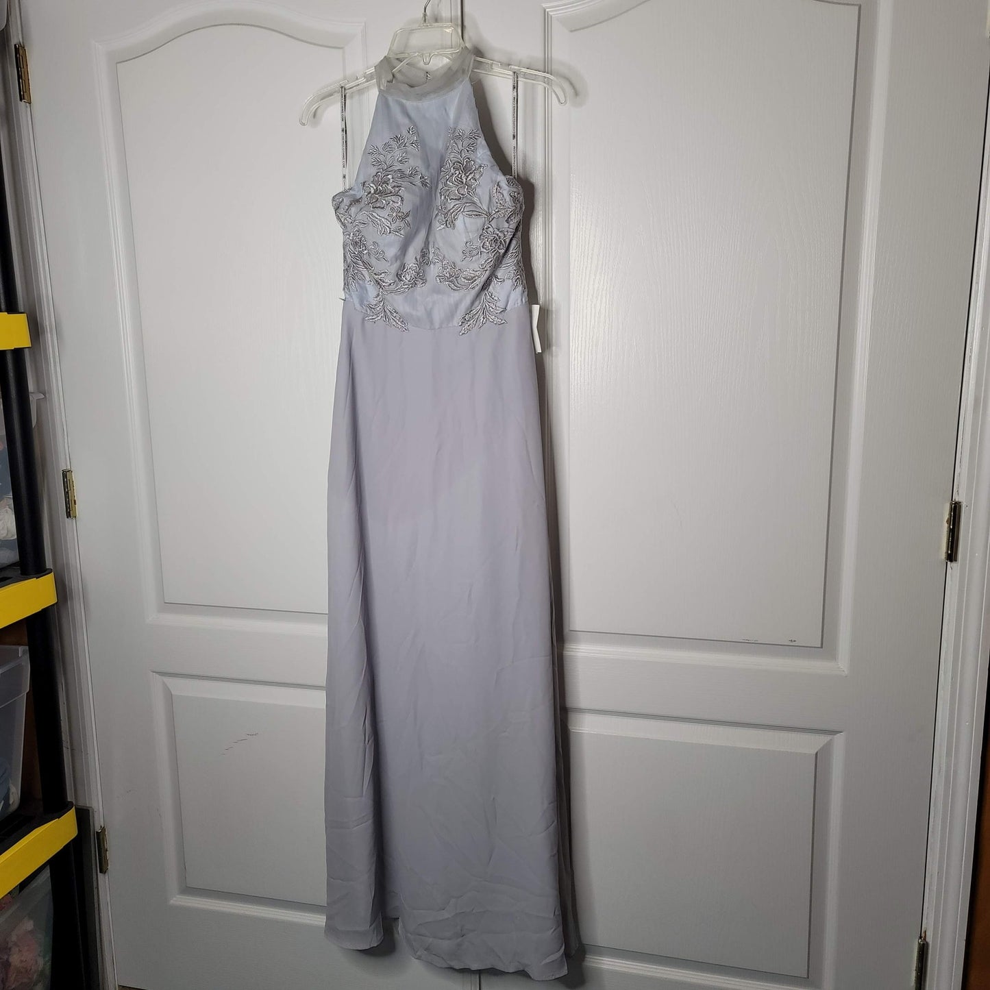 Chi Chi London formal Floral Embroidered high Neck Halter Dress Keyhole Size 10