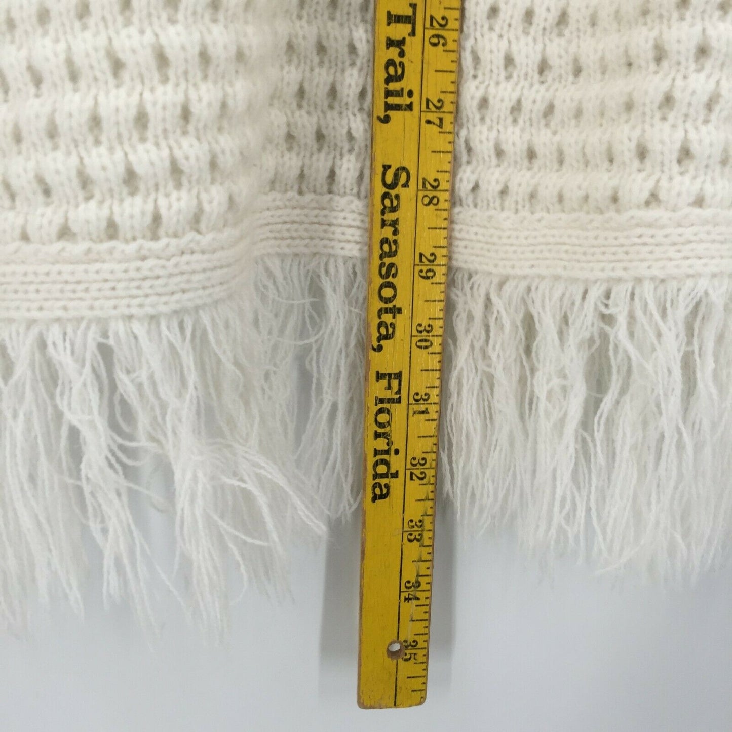 Vintage Women's Ivory Knit Poncho Shawl Cardigan Sweater Round Neck