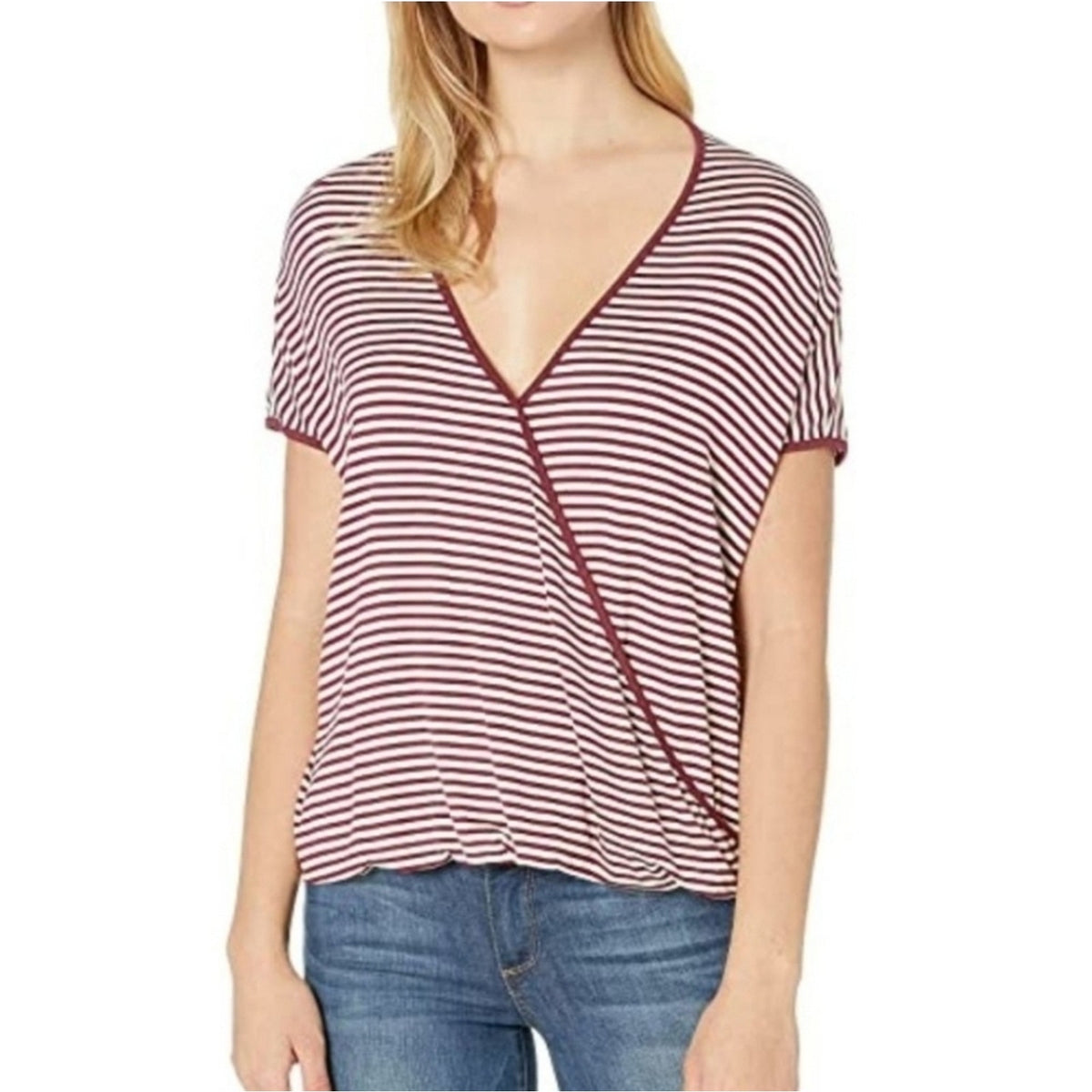 Bobeau NEW Red and White Striped Wrap Top XLarge Oversized XL Blouse Faux Wrap