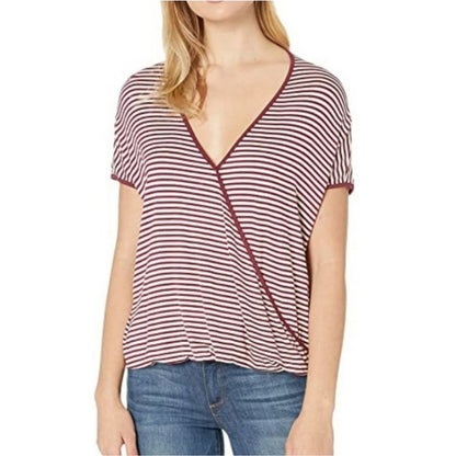 Bobeau NEW Red and White Striped Wrap Top XLarge Oversized XL Blouse Faux Wrap