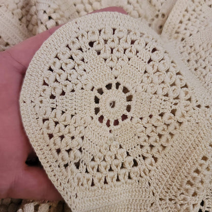 Handmade Crochet Cream Blanket Coverlet Blanket Stars Medallion 72" x  86" x