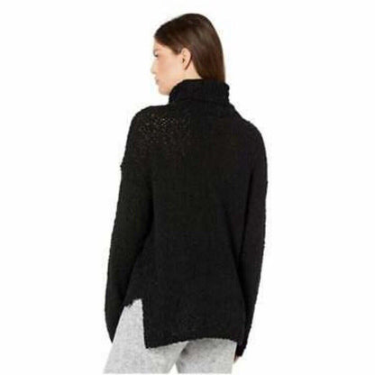 Bobeau Women's Popcorn Turtleneck Sweater Medium Black NWT Bubble Plush High Low