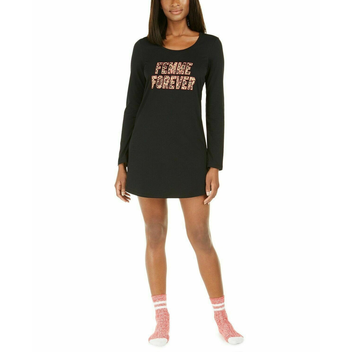 Jenni Jennifer Moore Printed Sleep Shirt w/ Socks Set Black Pink Extra Small