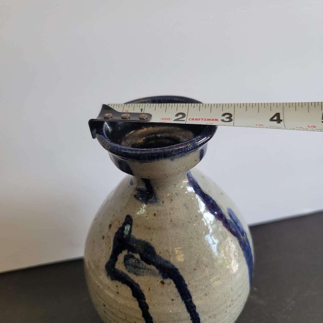 Blue pottery clay Handmade Signed Stamped Art Vase 8" chop on bottom salt glaze