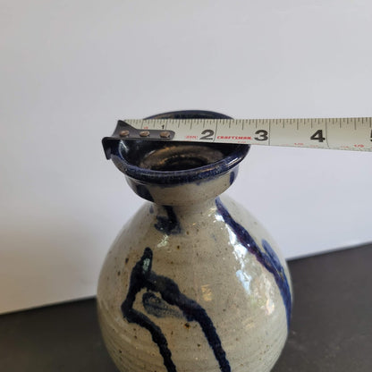 Blue pottery clay Handmade Signed Stamped Art Vase 8" chop on bottom salt glaze