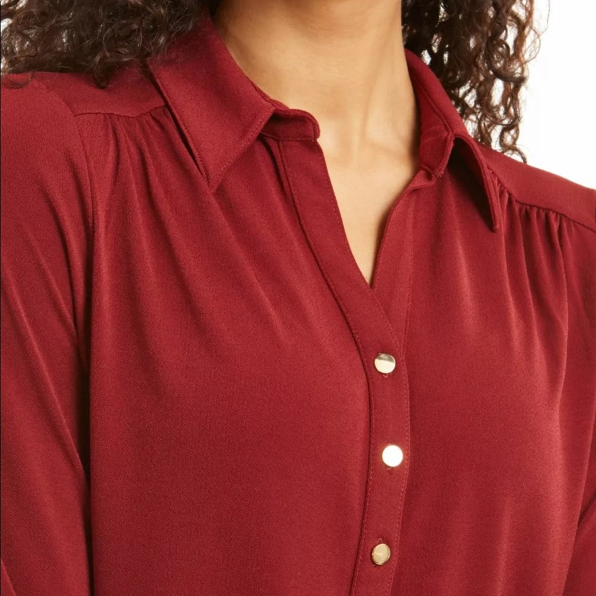 Charter Club Maroon Collared 3/4 Sleeve Casual Top Medium New 1/4 Zip Blouse
