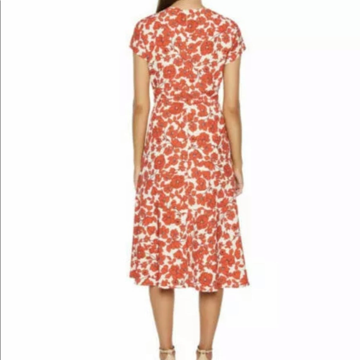 Bardot Sz 12 Red/White Fiesta Floral Faux Wrap Ruffle Short Sleeve Casual Dress