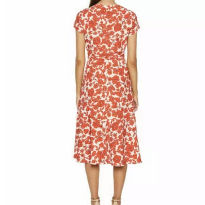 Bardot Sz 12 Red/White Fiesta Floral Faux Wrap Ruffle Short Sleeve Casual Dress