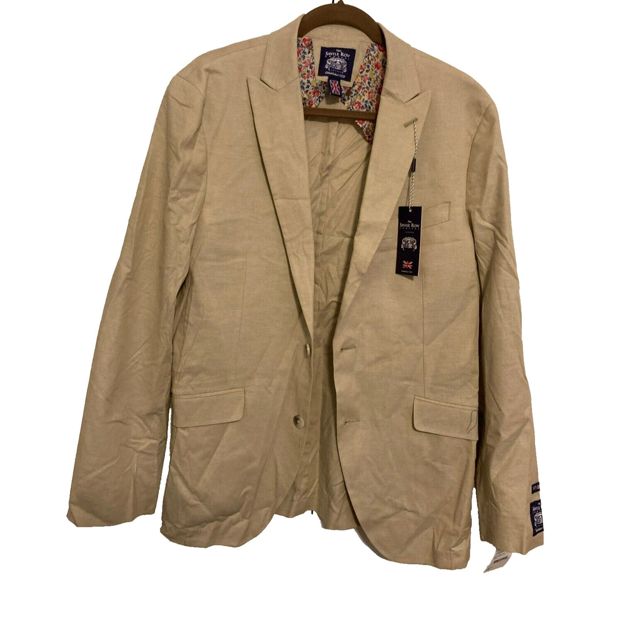 THE SAVILE ROW Sloane Chambray Cotton Brit Slim Suit Jacket Blazer 40R Tan NWT