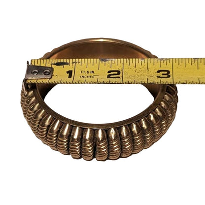 Vintage Hollow Wide Bangle Bronze Brass Bracelet Twisted Ribbed Details 2.5"