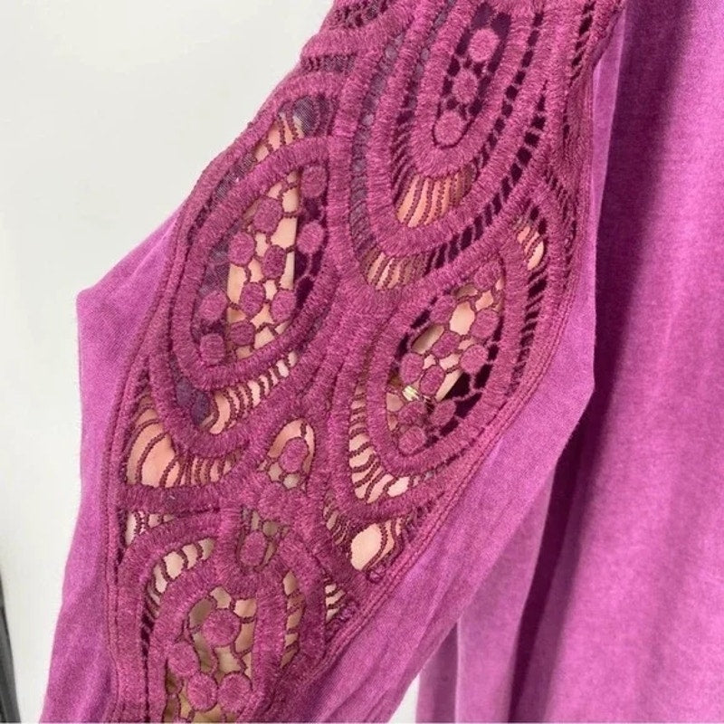 FOURTEENTH PLACE Cold Shoulder Crochet Long Sleeve Tunic Sz 1X Purple Oxford NWT