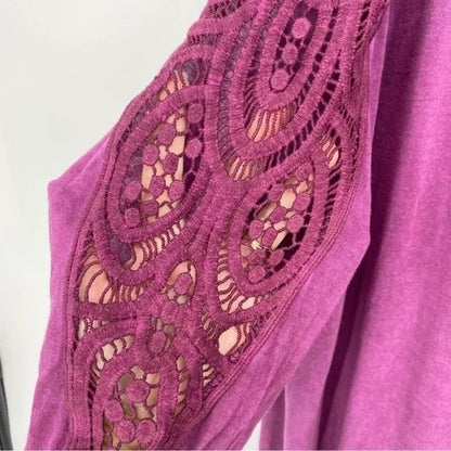 FOURTEENTH PLACE Cold Shoulder Crochet Long Sleeve Tunic Sz 1X Purple Oxford NWT