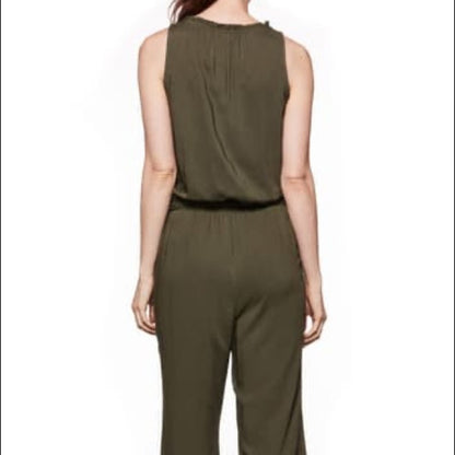 Paige Paletta Desert Olive Green Jumpsuit Large Elastic Waist Tassle Tie NO BELT