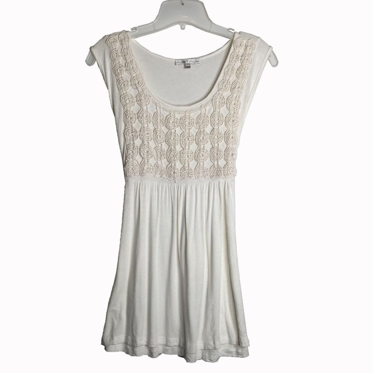 Moa Moa Pleated Tank Tie Back Top Flower Front Sleeveless Scoop Neck Ivory SMALL