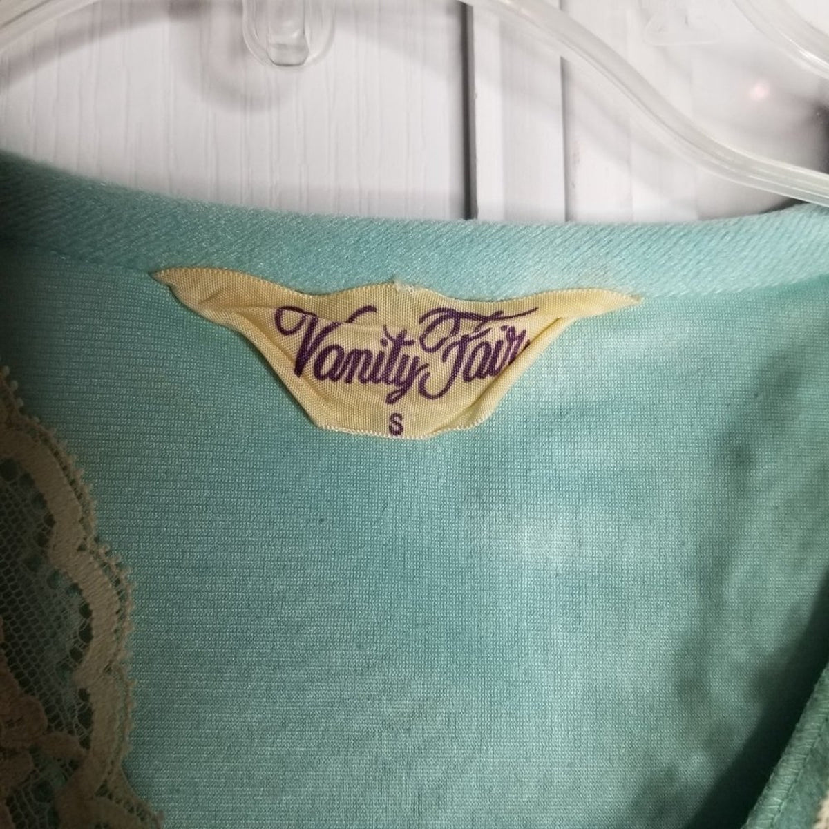 Vanity Fair VINTAGE ROBE Lace detail 3/4 Sleeve V-Neck Front Zip Teal Size Small