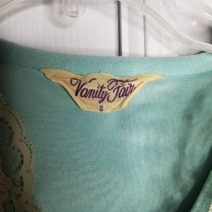 Vanity Fair VINTAGE ROBE Lace detail 3/4 Sleeve V-Neck Front Zip Teal Size Small