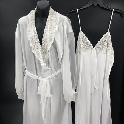 Etienne White Lace Puff Sleeve Rob Set Negligee Pajama Large Peignoir Honeymoon